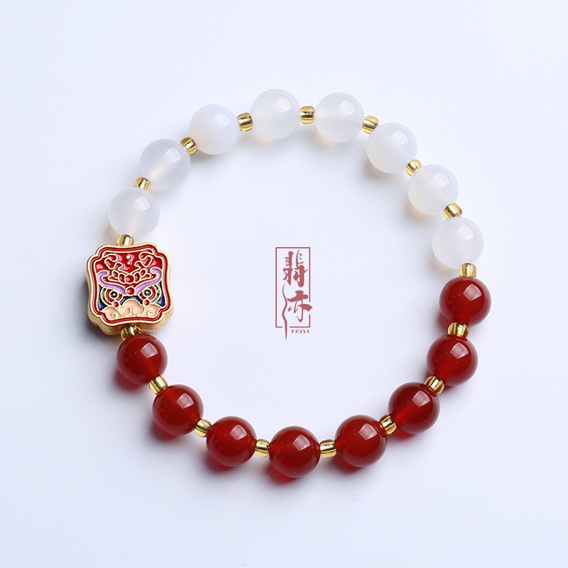 [Hàng Mới Về] Vòng Tay Mã Não Trắng Đính Đá Mã Não Màu Đỏ Trang Sức Ngày Hè Cho Nữ