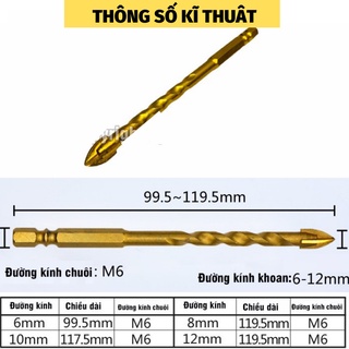 Mũi khoan gạch đá kính đa năng 4 cạnh chân chuôi lục giác cao cấp century nhiều loại