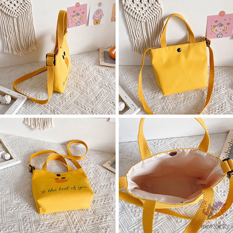Túi đeo vai vải bạt in hình vịt con dễ thương xinh xắn