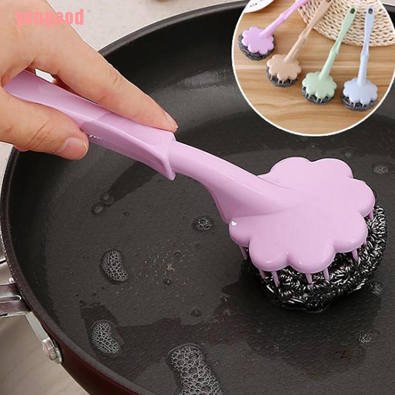 Bàn Chải Chà Nồi Bằng Thép Không Gỉ Có Tay Cầm Dài Tiện Dụng