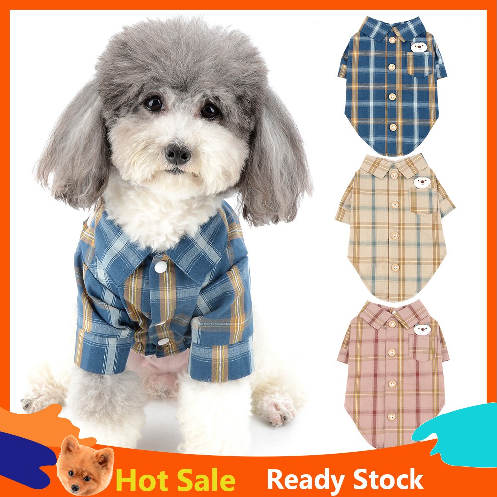 Áo Sơ Mi Kẻ Sọc Cho Chó Nhỏ Mèo Áo Nút Đáng Yêu Gấu Túi Chó Con Chihuahua Quần Áo