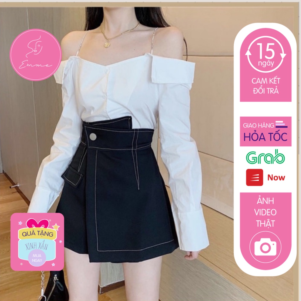 Quần giả váy EMME - chân váy chữ a cạp chéo viền chỉ nổi công sở CV03