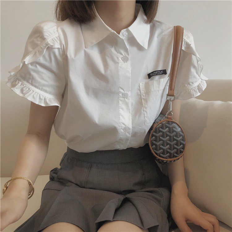 SUXI Áo sơ mi tay ngắn cổ chữ V màu trơn phong cách mùa hè thời trang cho nữ | BigBuy360 - bigbuy360.vn