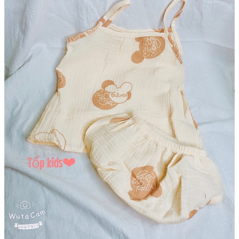 Bộ 2 dây cho bé quần chip chất vải xô Muslin cho bé hoạ tiết xinh xắn dễ thương bé 5-17kg mã QATEA071