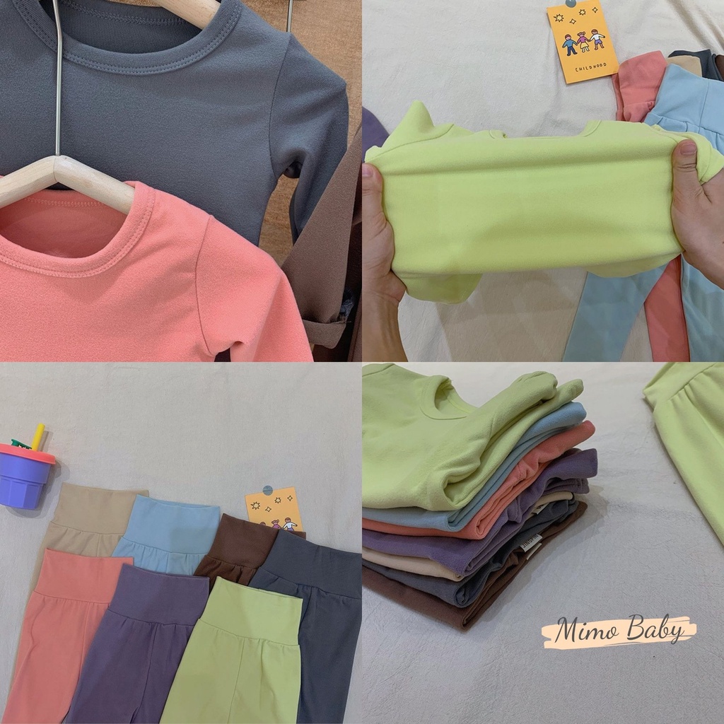Bộ cotton nỉ giữ nhiệt cạp cao màu trơn basic cho bé Mimo Baby QA14