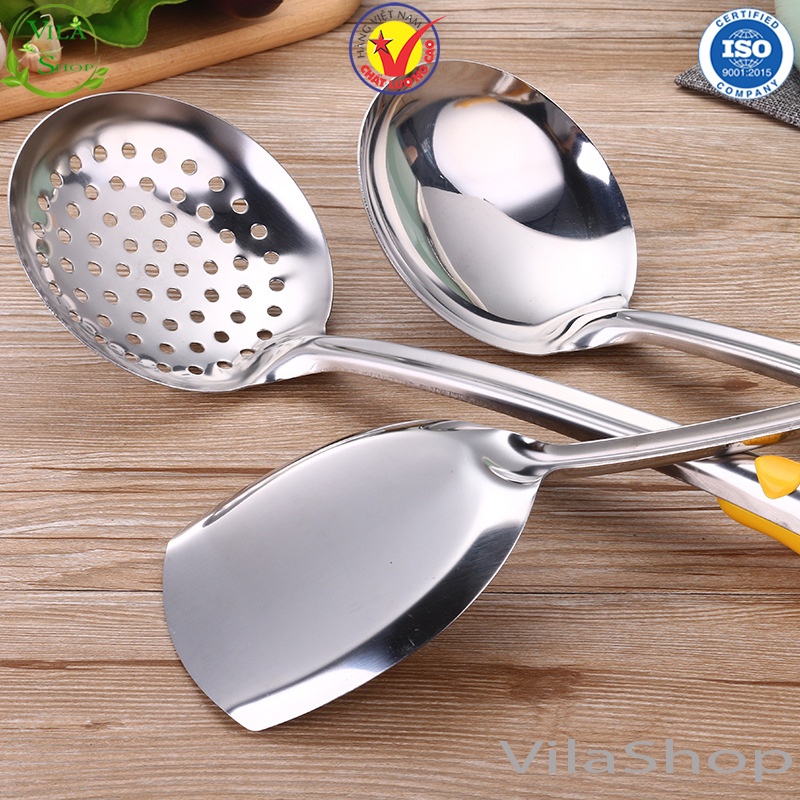 [ 6 Phân Loại ] Muôi Inox, Bộ Muỗng Inox Cán Vàng Đa Chức Năng ( Muôi Thủng - Muôi Canh - Xẻng Sào - Xẻng Thủng )