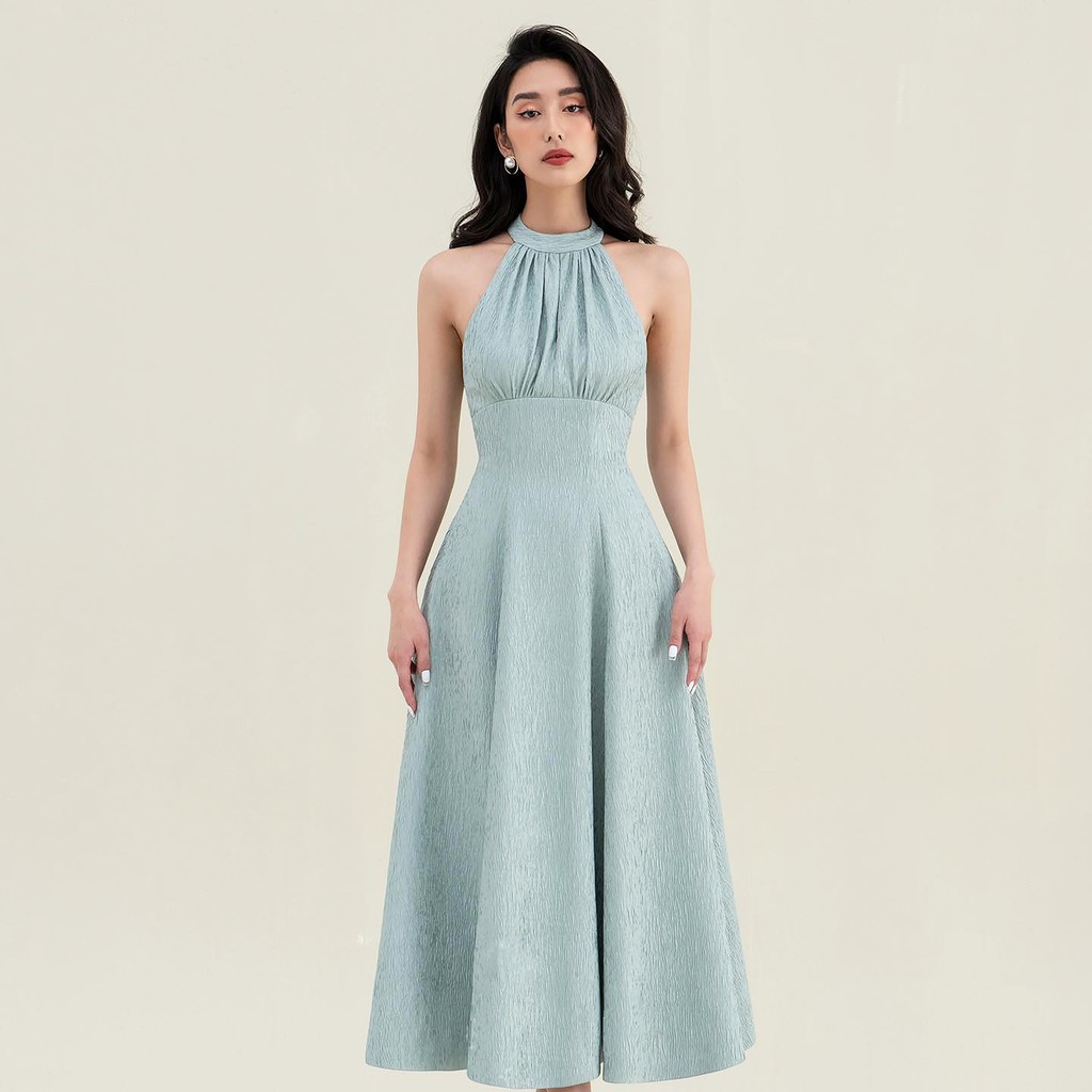 Đầm dự tiệc chất gấm cổ tròn dáng dài– Melia Dress