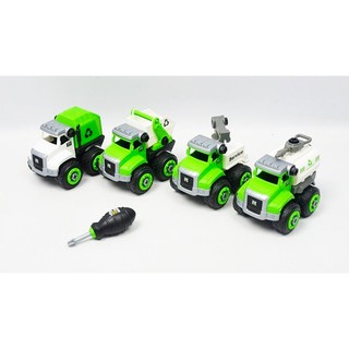 Bộ 4 xe môi trường kèm dụng cụ tháo lắp cho bé vui chơi sáng tạo