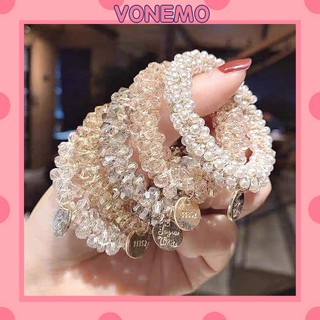 Dây buộc tóc Vonemo đính hạt pha lê siêu xinh nhiều màu SC37