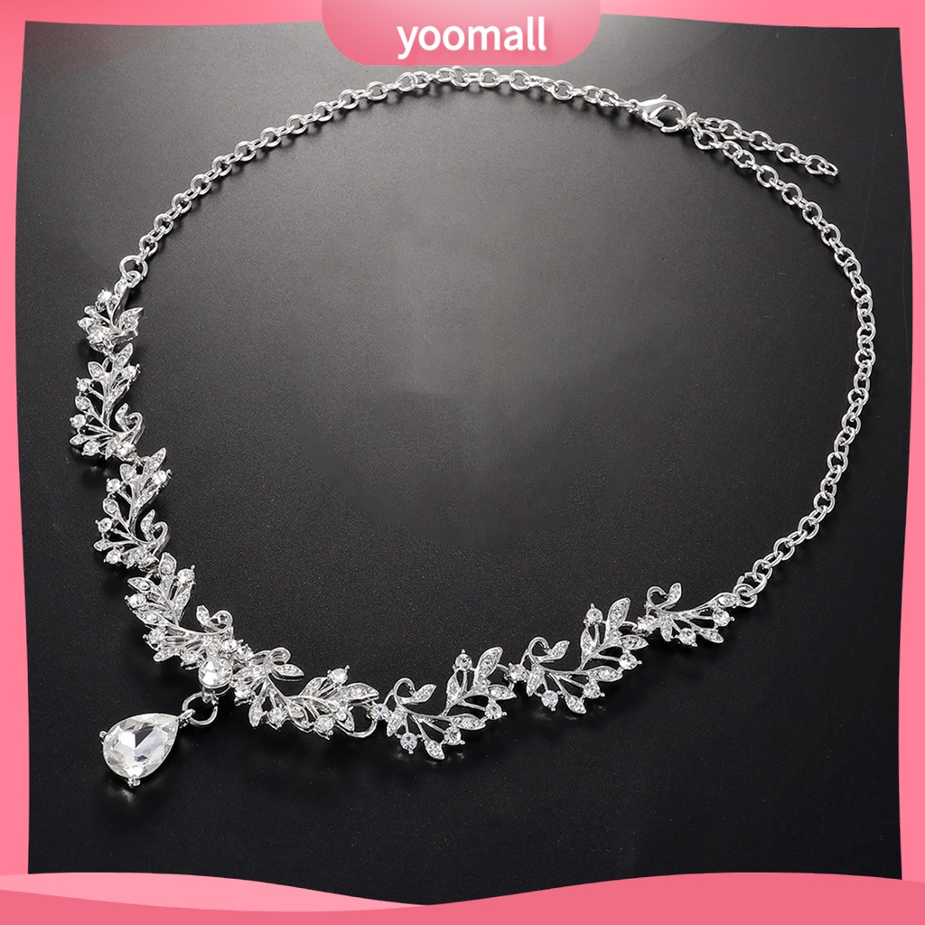 1 Set Vòng cổ + Bông Tai Hình Lá Đính Đá Sang Trọng