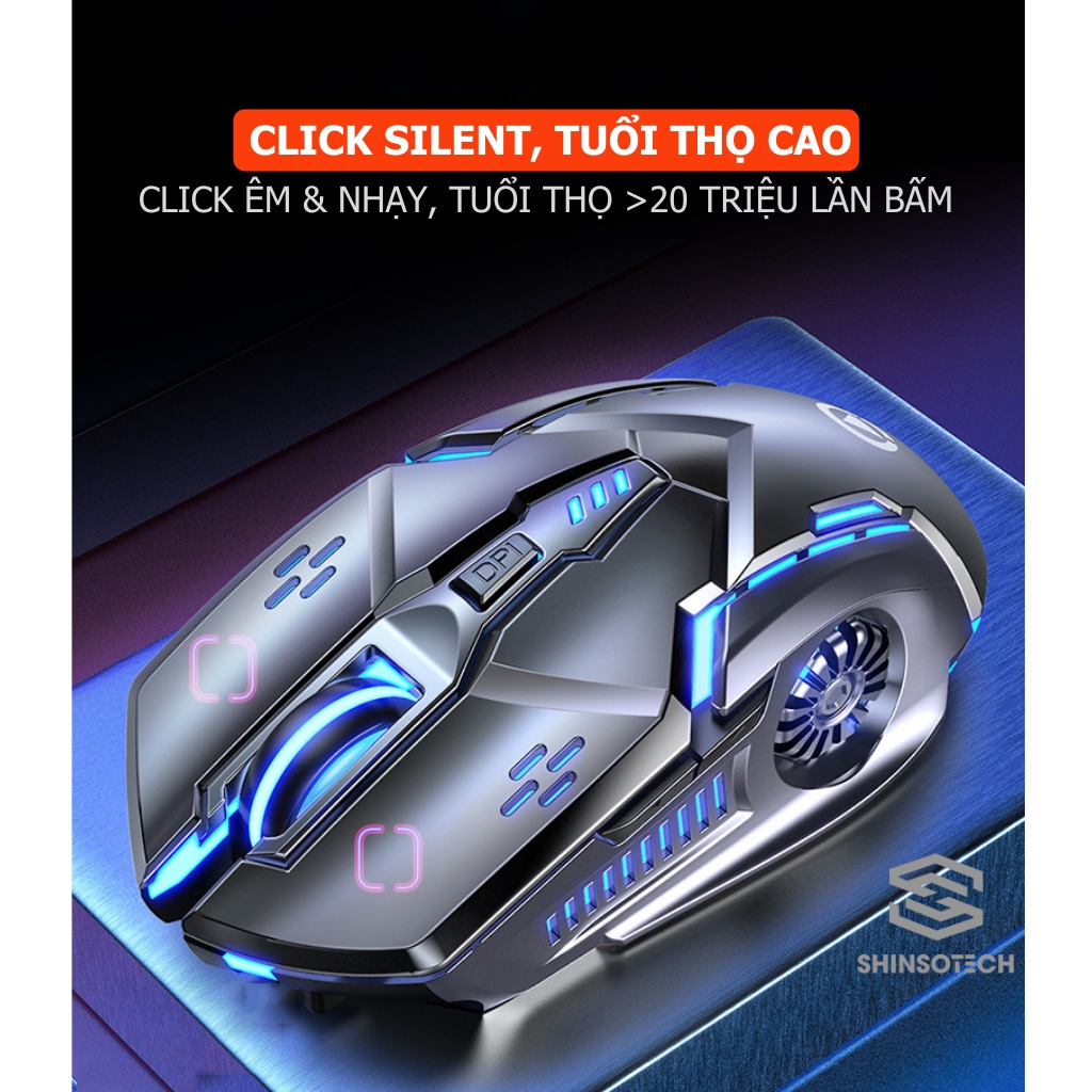 Chuột không dây gaming SHINSOTECH A9 click Silent pin sạc Led 7 màu đẹp 3200 DPI phù hợp chơi game và văn phòng