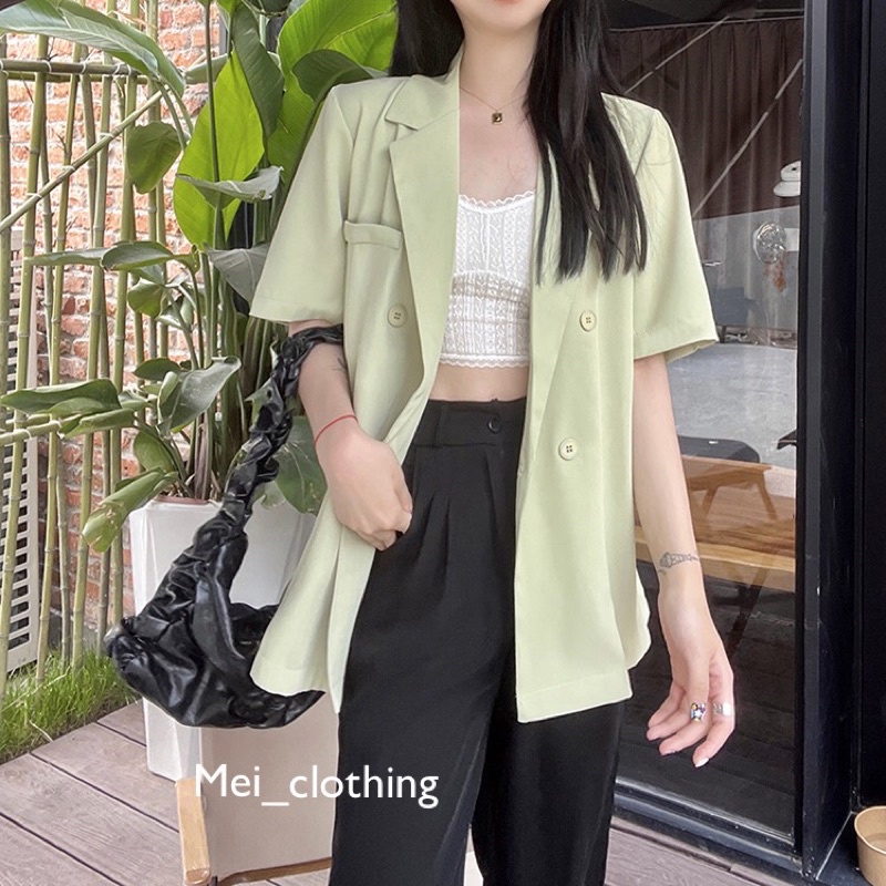Áo Blazer cộc tay KHÔNG TÚI Quảng Châu hàng đẹp/ Vest nữ tông màu nhẹ nhàng