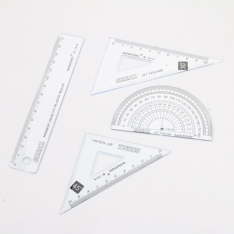 Bộ thước kẻ ( 4 món : 1 thước kẻ, 2 eke, 1 đo độ )