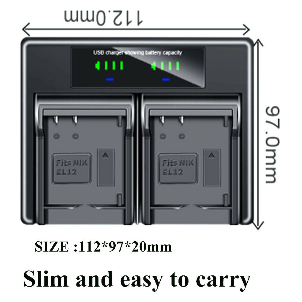 Bộ Sạc Pin Kép Cho Nikon EN-EL12 Coolpix S620 S630 S640 S710 S800c S1000pj