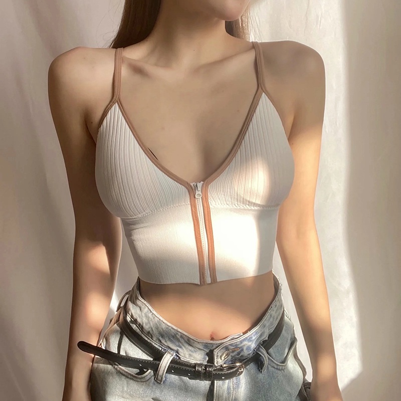 Áo Ngực Cotton Kẻ Sọc Ngang Có Khóa Kéo Phía Trước Thời Trang Cho Nữ 40Kg-65kg