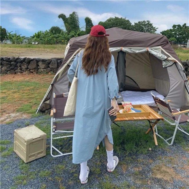 Váy sơ mi trơn dáng dài cổ Polo | BigBuy360 - bigbuy360.vn