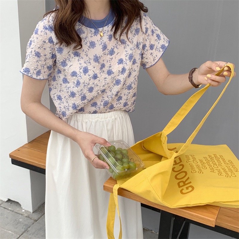 Túi Tote Vải Canvas In Chữ Grocery Phong Cách Hàn Quốc