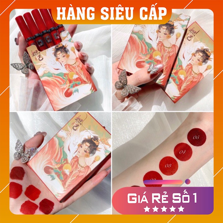 Son kem lì ♥️FREESHIP♥️  Set 5 son cô gái cổ trang - váy đỏ Full màu, hàng chính hãng nội địa trung | Thế Giới Skin Care