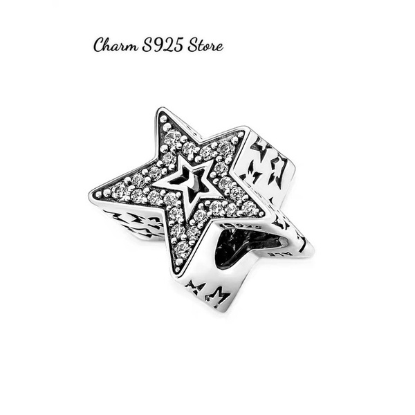 charm pan ngôi sao đính đá trắng bạc s925 cao cấp