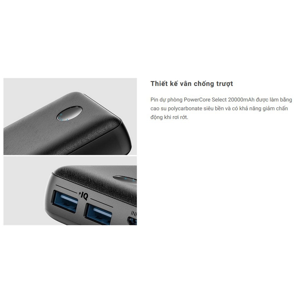 Pin Dự Phòng 20000 mAh Anker A1363 PowerCore Select cho iPhone iPad Samsung Oppo Xiaomi IP 7 8 Plus X Xs Max 11 12 Pro