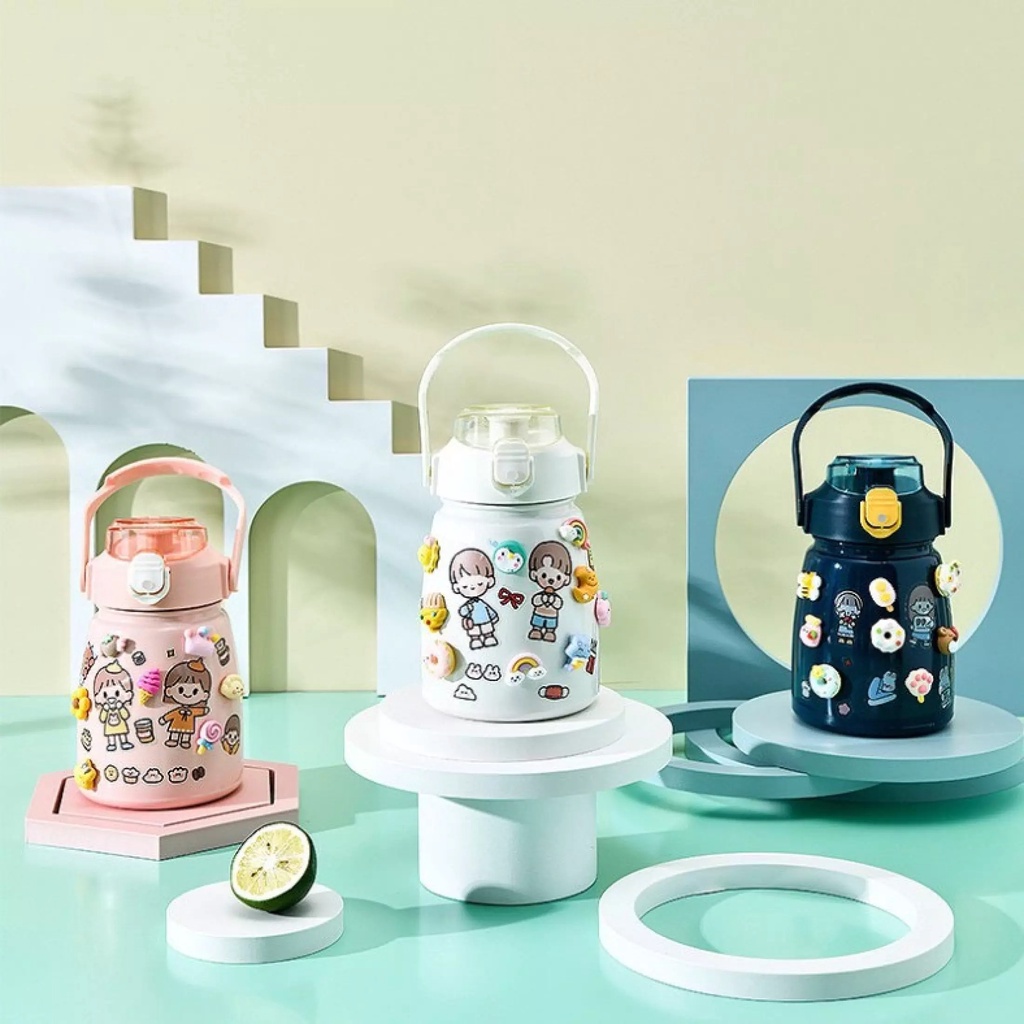 Bình nước bình giữ nhiệt bình giữ nhiệt cute có ống hút inox 304 không rỉ an toàn 1000ml