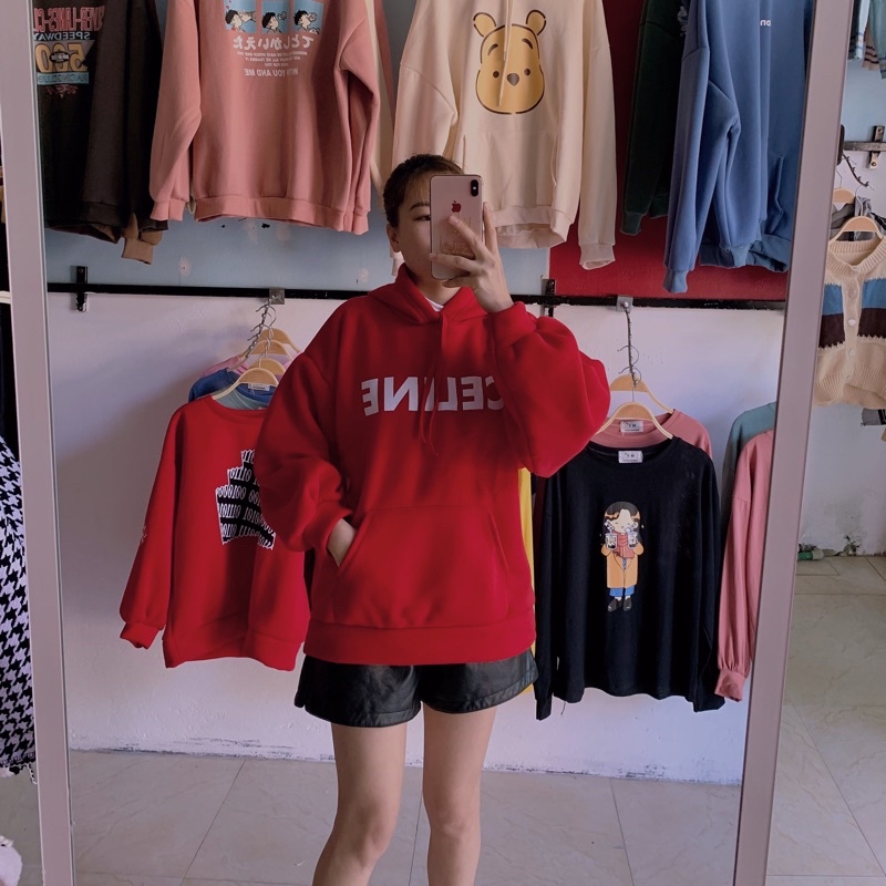 Áo hoodie nữ form rộng cute có mũ chất nỉ bông dày dặn | BigBuy360 - bigbuy360.vn