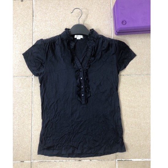 size M L nhỏ áo thun nữ kiểu cổ tàu bèo màu xanh đen 2hand mới đét mát tay