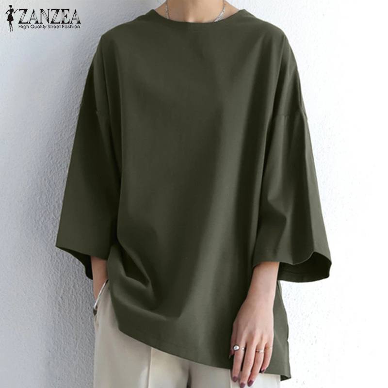 ZANZEA Áo Kiểu Cổ Tròn Tay Dài Màu Trơn Đơn Giản Dành Cho Bạn Nữ