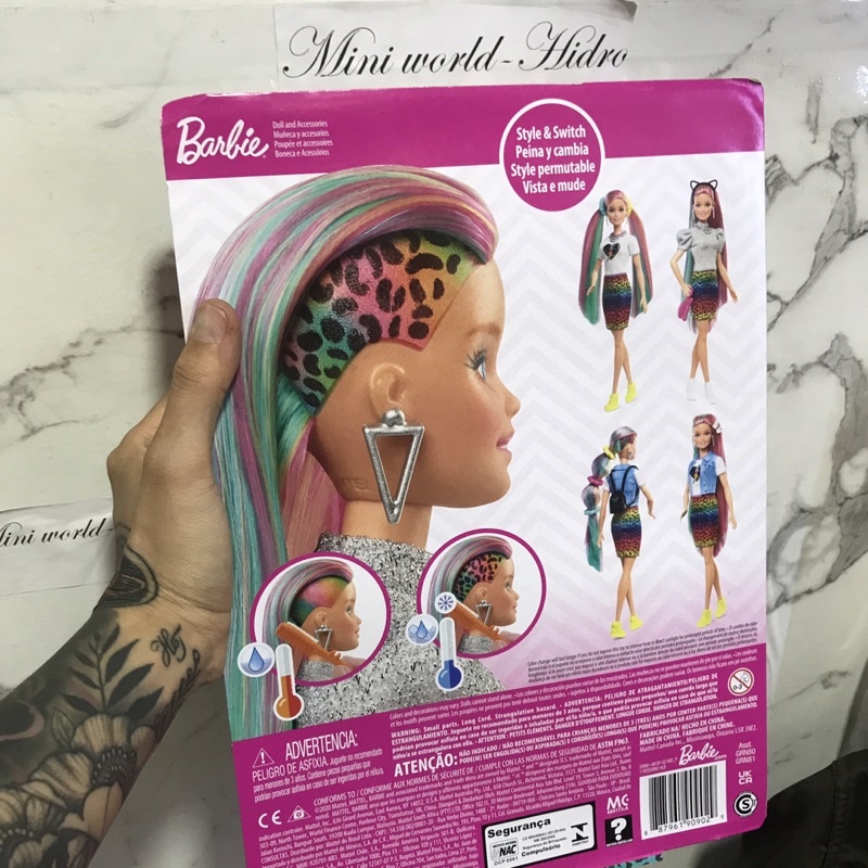 Búp bê Barbie cầu vồng chính hãng kèm Set đồ phụ kiện cực xinh. Barbie Leopard Rainbow Hair Doll (Blonde) with Color