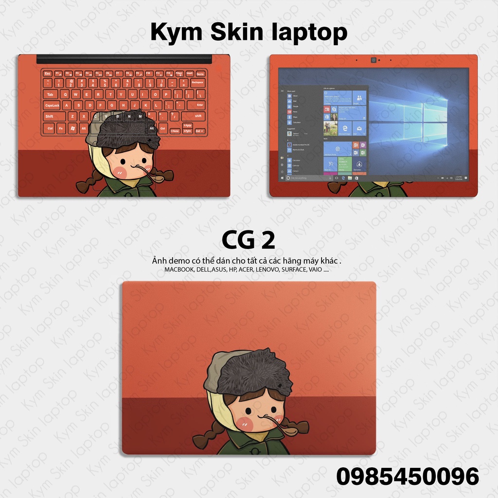 Bộ Skin Dán 3 Mặt Laptop Mẫu AVT Đơn Nữ - Miếng Dán Skin Chống Trầy Xước In Hình - Đã Cắt Sẵn Theo Kích Thước Từng Máy