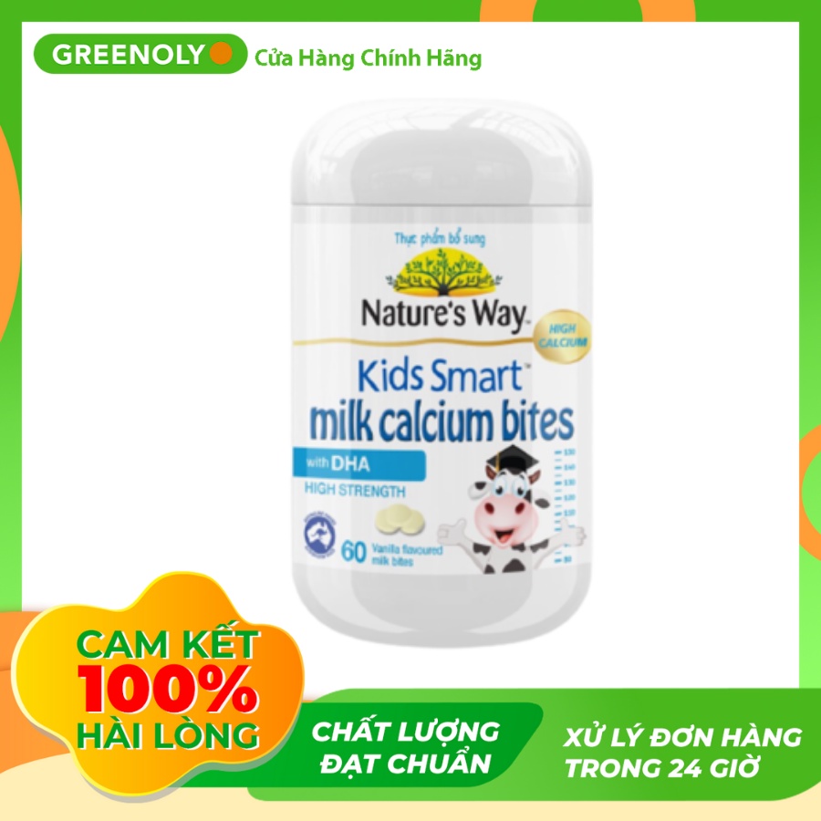 Viên Nhai Bổ Sung DHA Cho Trẻ Nature's Way Kids Smart Milk Calcium Bites DHA 60 Viên
