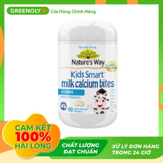 Viên nhai bổ sung dha cho trẻ nature's way kids smart milk calcium bites dha 60 viên