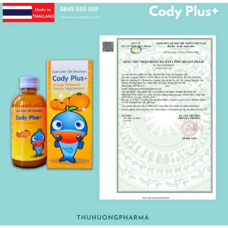 Siro bổ não cho bé Cody Plus⚡Chính hãng⚡Bổ sung DHA, EPA, vitamin A, D giúp bé phát triển não bộ, thông minh