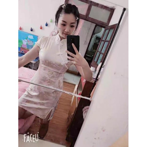 💥[Có sẵn size S và size M] Sườn xám cách tân trắng kem ngắn tay | BigBuy360 - bigbuy360.vn