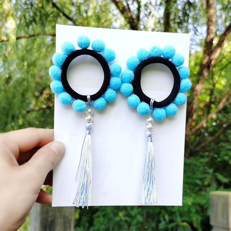 Set 2 Dây Buộc Tóc Co Giãn Đính Quả Bông Nhiều Màu Dễ Thương Cho Bé Gái
