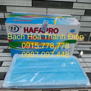 Hộp 50 cái khẩu trang Kháng khuẩn Hafapro 4 lớp màu xanh