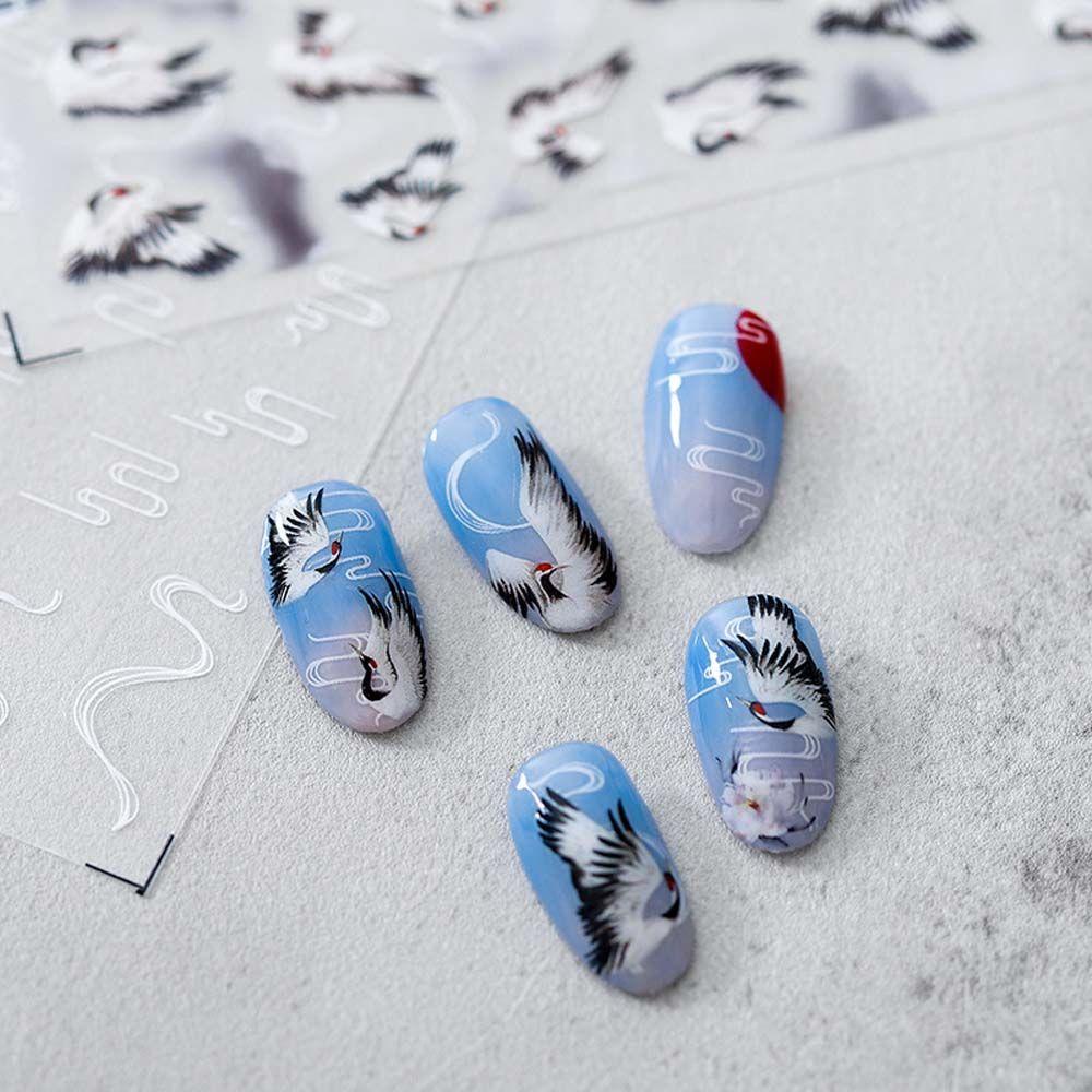 OCEANMAP Miếng Dán Trang Trí Móng Tay Hình Quạt Phong Cách Trung Hoa Thời Trang