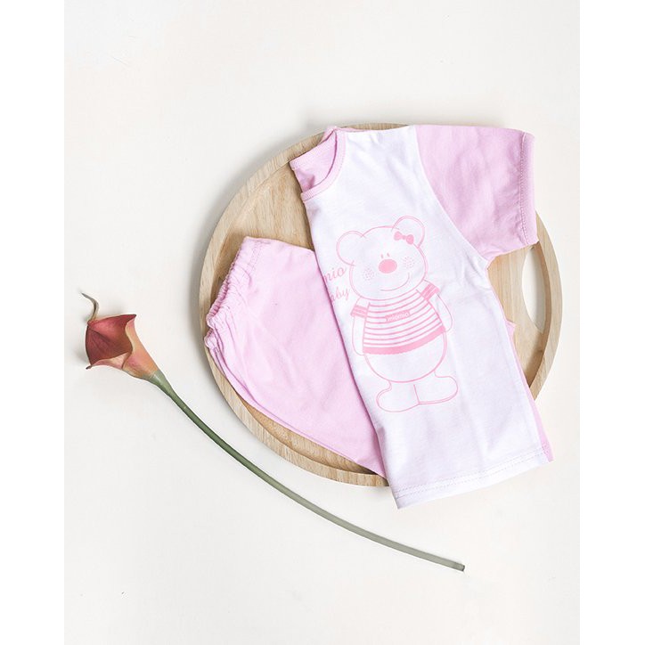 Bộ Sơ Sinh Cài Giữa Cộc Tay MIOMIO, Họa Tiết Teddy Dành Cho Bé Trai Bé Gái (từ 0-12 tháng), 100% Cotton