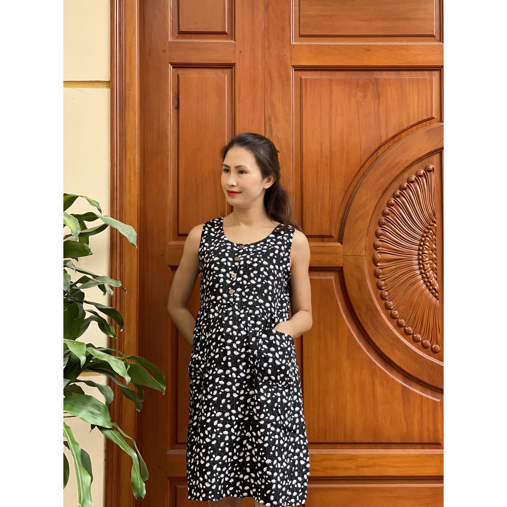Váy bầu lanh 4 khuy kiểu dáng trẻ trung_chất lanh đanh mịn V4K