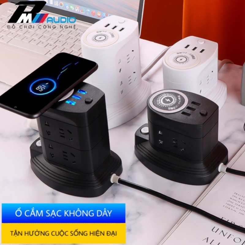 Ổ Cắm Điện Đa Năng Thông Minh 3 Chấu Chống Giật Chống Cháy Kiêm Sạc Không Dây Hình Tháp Nhiều Tầng Bảo Hành Lỗi 1 Đổi 1