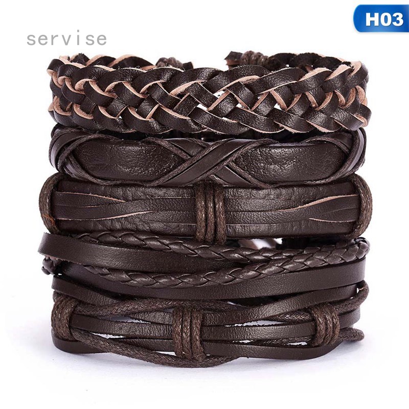 Set 5 Vòng Tay Da Nhiều Lớp Đính Hình Chim Cú Và Lá Cây Cho Nam Và Nữ