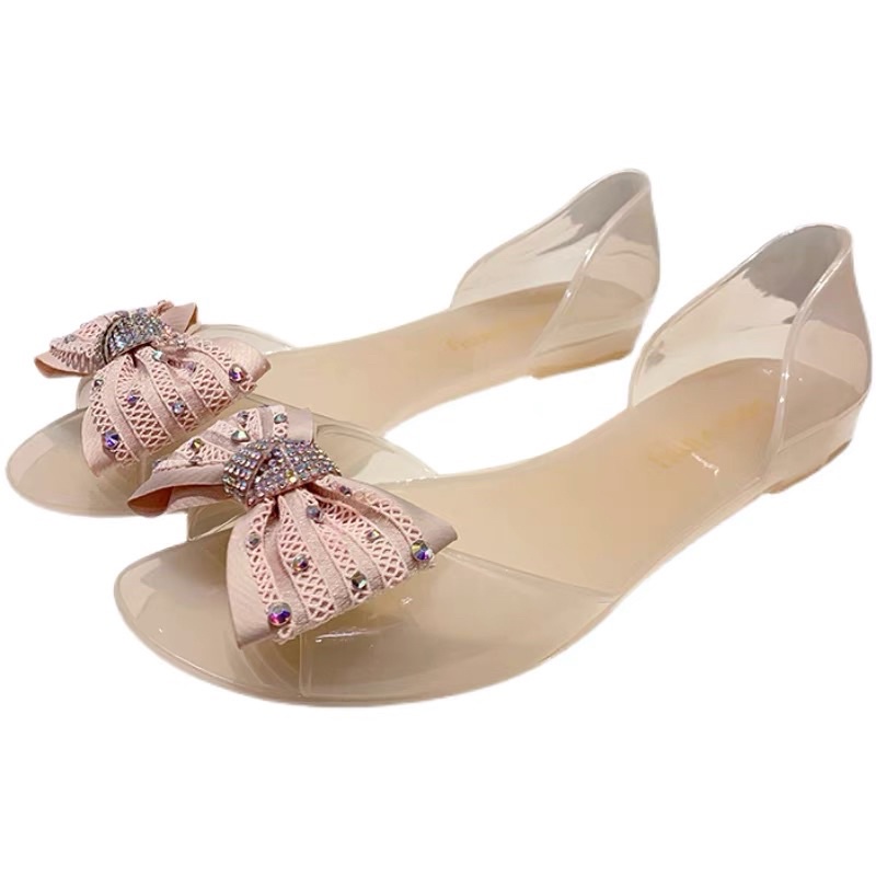 Giày thạch nhựa dẻo mềm thơm đính nơ vải hở mũi Soervimy Quảng Châu