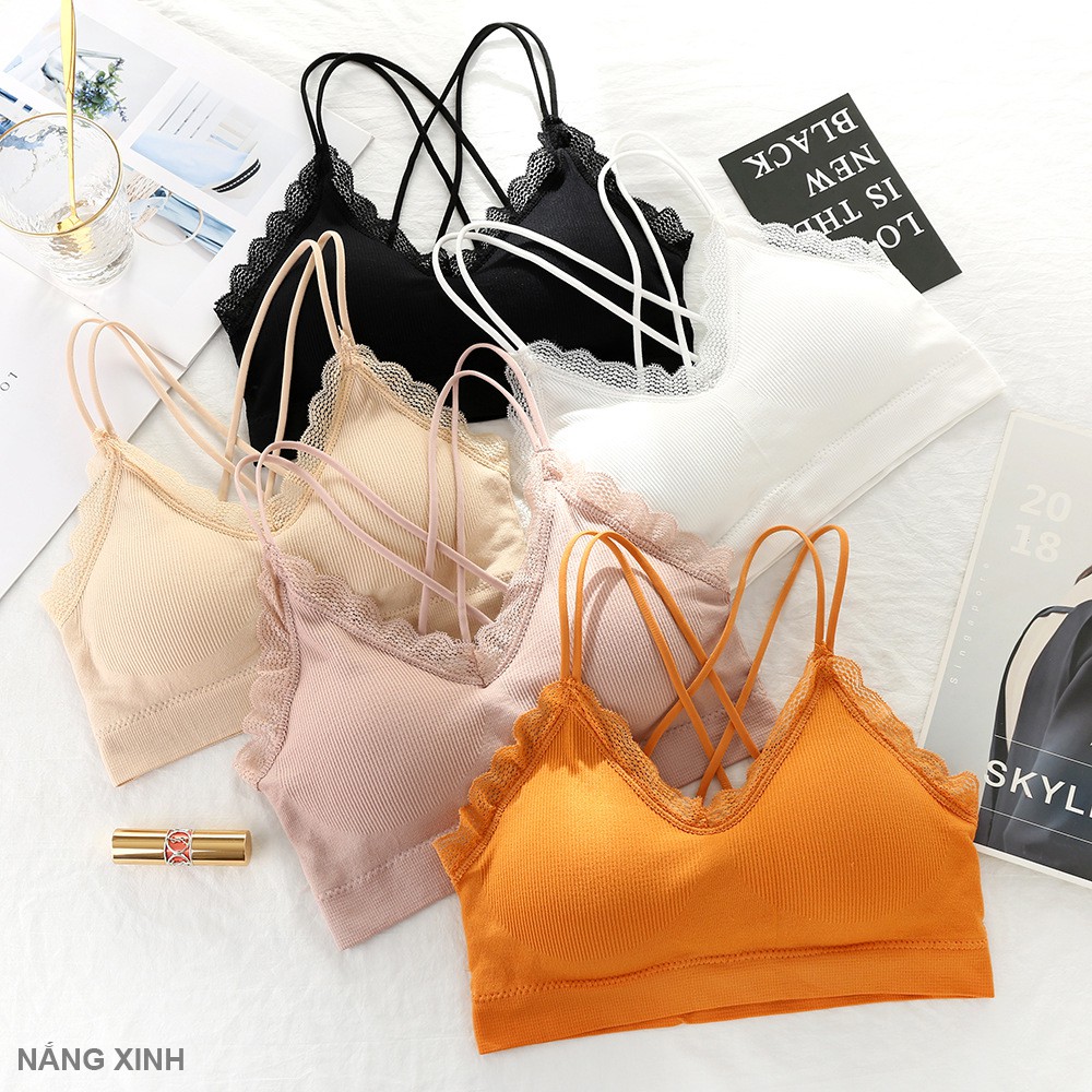 [NẮNG XINH] áo ngực cao cấp chất cotton sọc len phối ren, thấm hút, cực chất mã NAG01 | BigBuy360 - bigbuy360.vn