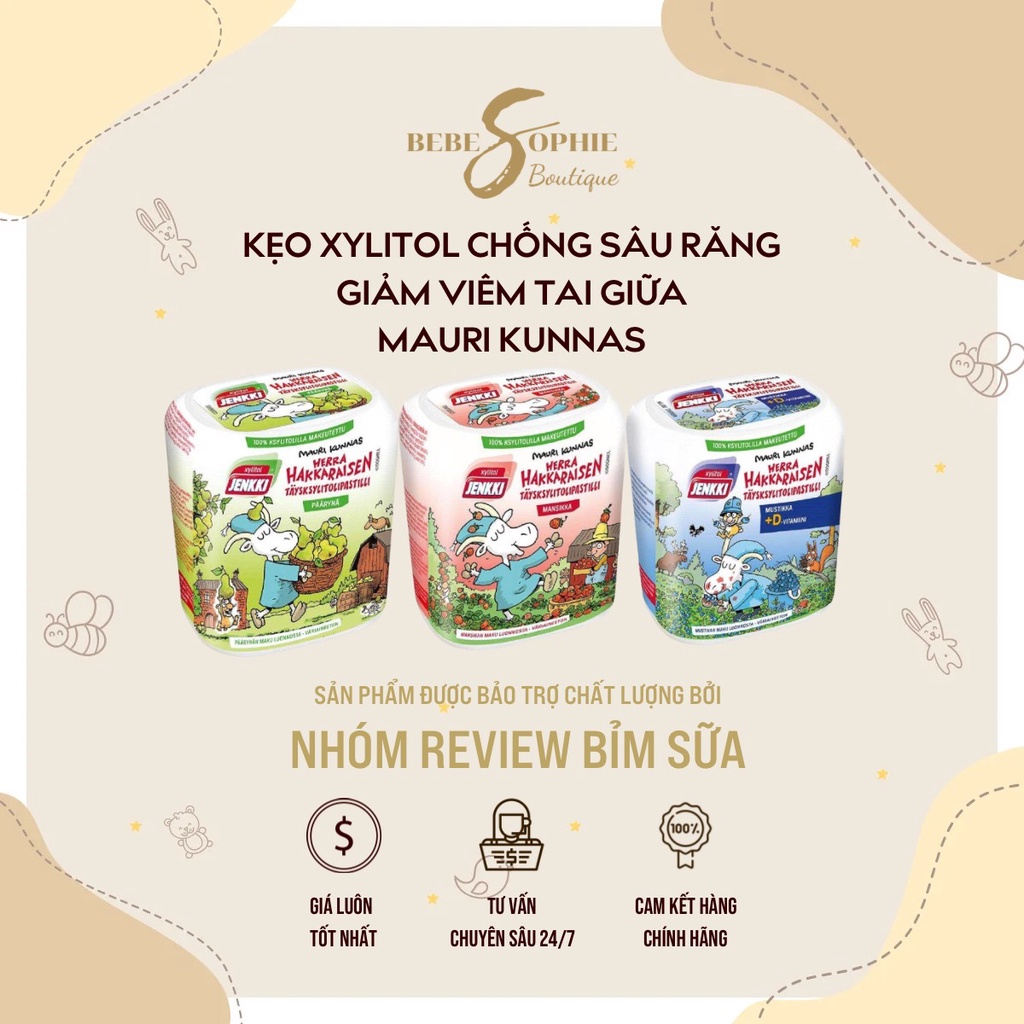 Chính hãng - Kẹo chống sâu răng, hỗ trợ giảm viêm tai giữa xylitol Mauri Kunnas cho bé từ 6 tháng tuổi
