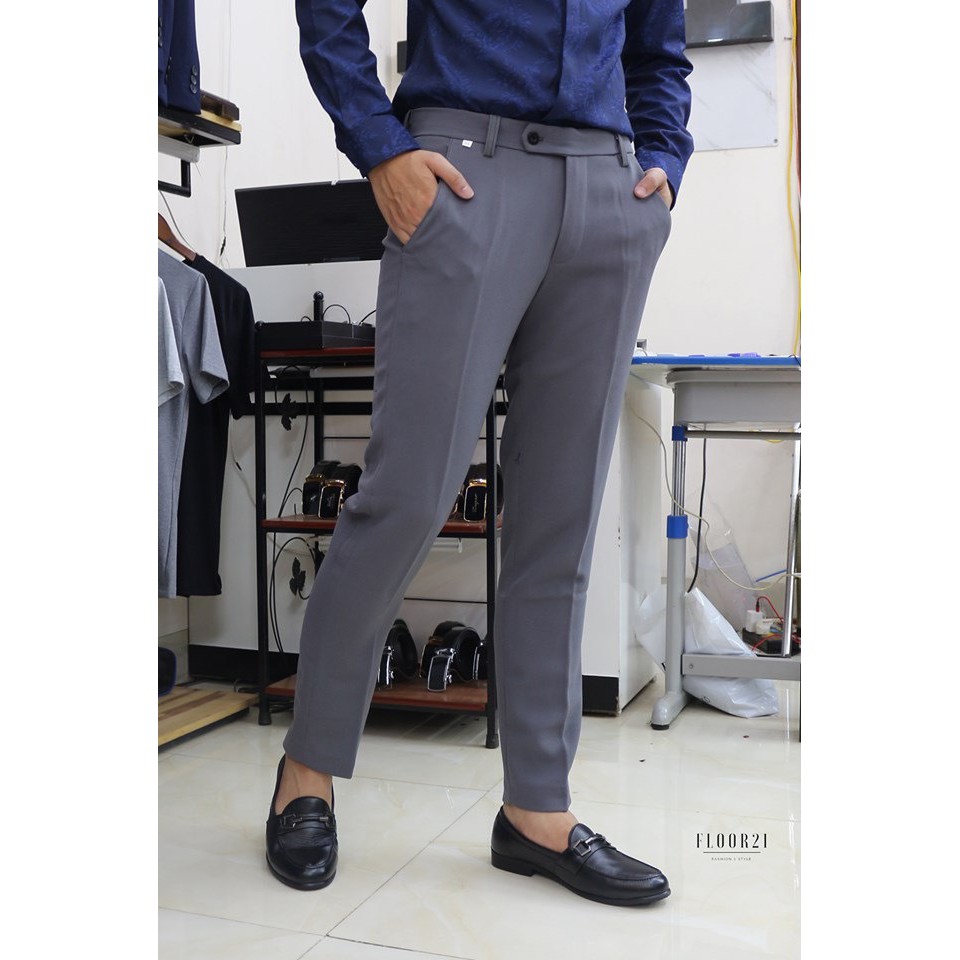 Quần âu nam ống côn màu xám đậm phom ôm,chất co dãn nhẹ,không nhăn,không xù | BigBuy360 - bigbuy360.vn