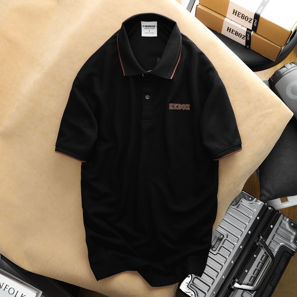 Áo thun nam có cổ, áo polo nam orange line HEBOZ - BLACK 000001180
