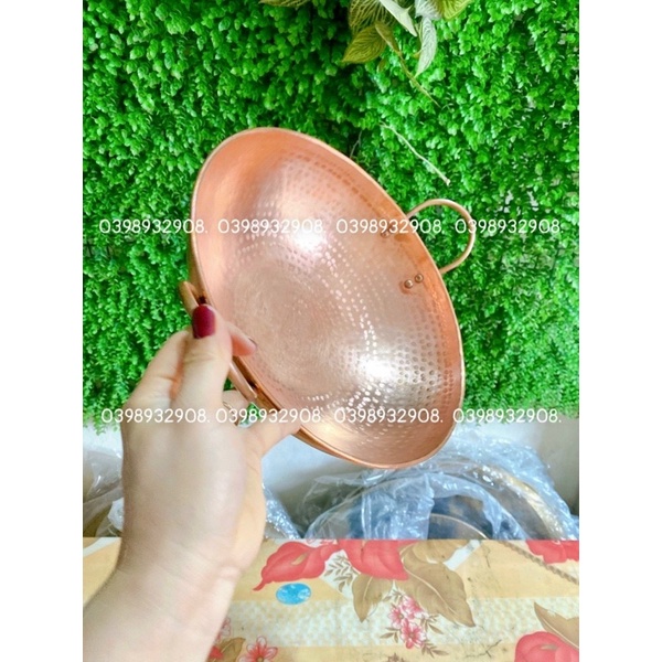 Chảo đồng đỏ 40 cm cao 11 cm nặng 1.3 kg  liệu bằng đồng nguyên