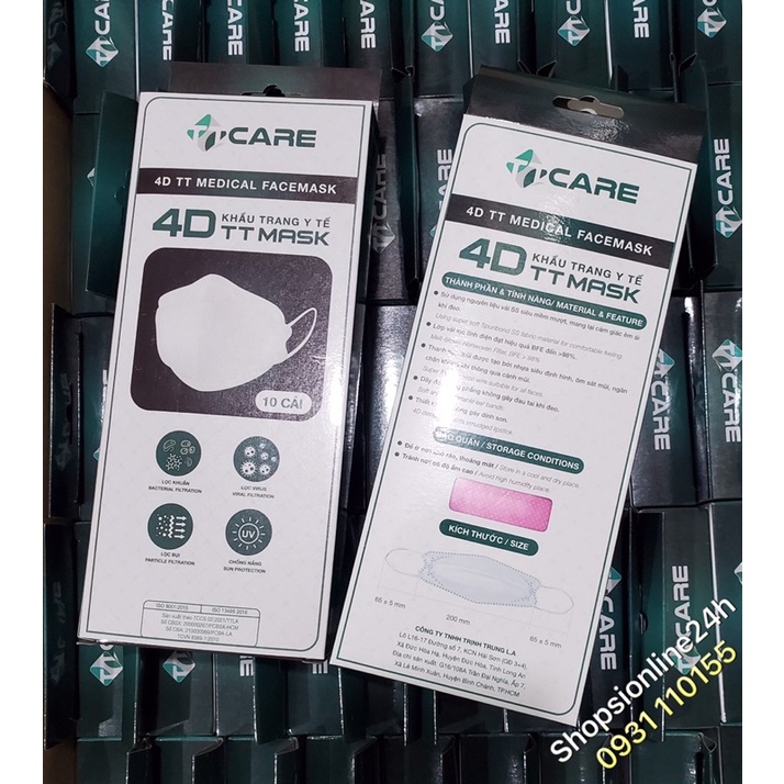 ✅ Hộp 10 cái khẩu trang y tế kf94 - 4D TTCare cao cấp màu Hồng