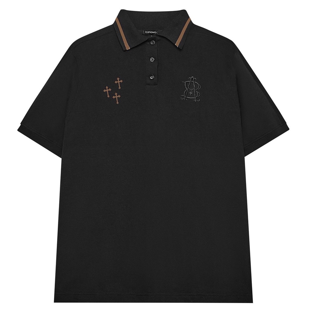 Áo Polo Banawa nam nữ unisex có cổ sơ mi tay lỡ form rộng tay lỡ - Gothic Polo Ver1 - Màu Đen