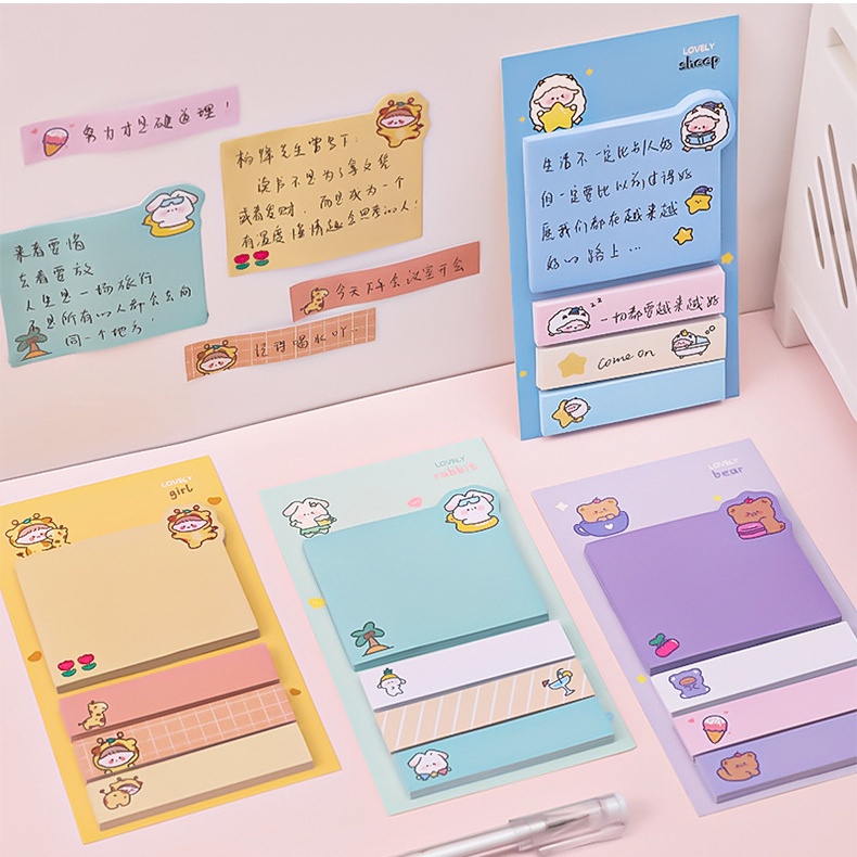 Set giấy note ghi chú dán được hoạt hình cute dễ thương (4 tập mỗi tập 20 tờ)